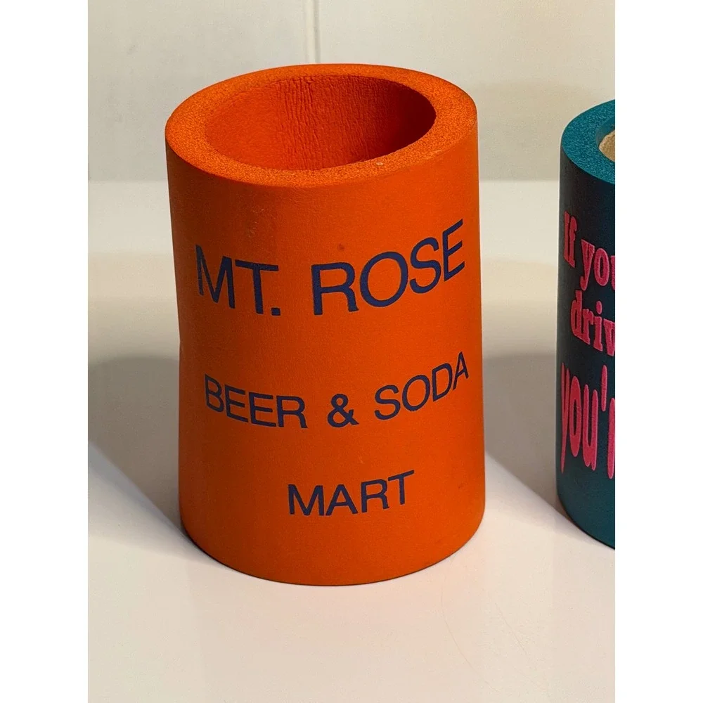 VTG Can Cooler‎ Set Orange Teal Retro Mt Rose Novelty Foam Koozie Collectible